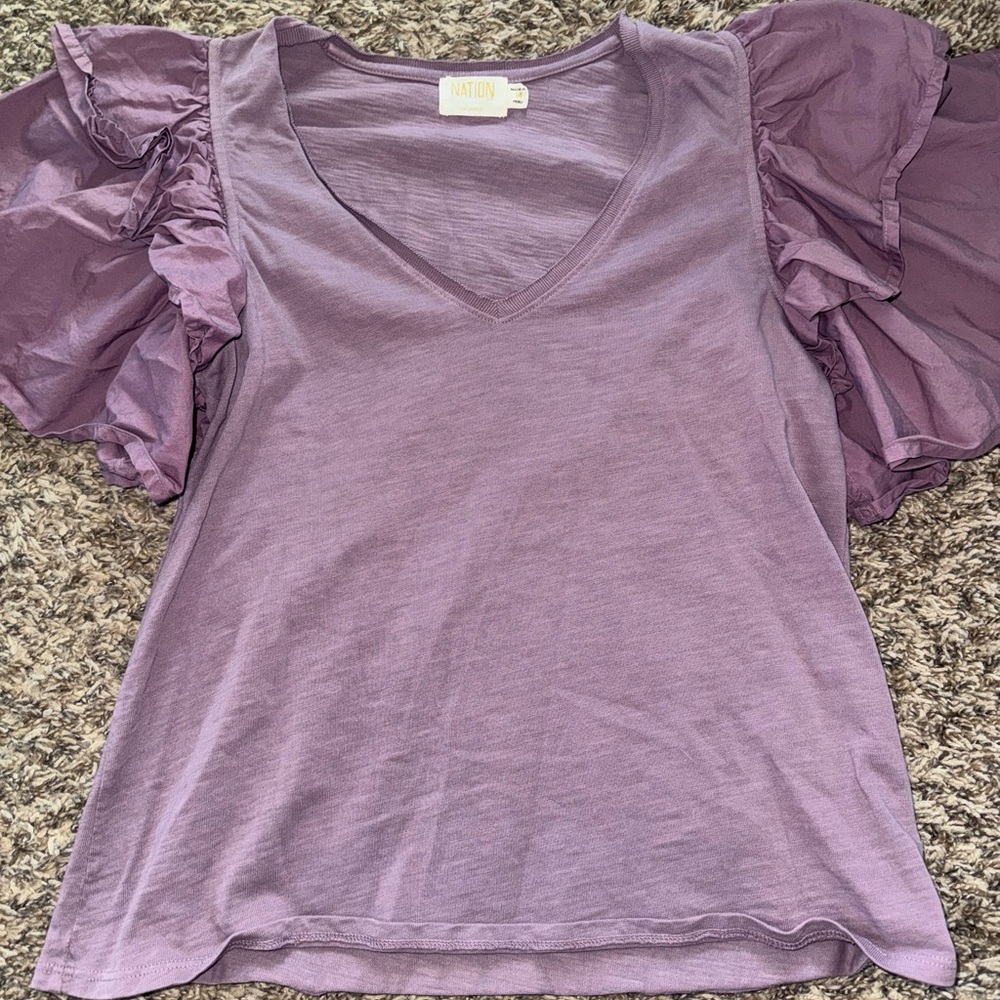 Nation LTD Purple Ruffle Sleeve Blouse